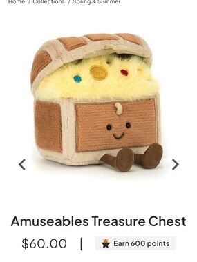 NWT Jellycat Brown and Cream Plush Treasure Chest Plush Toy